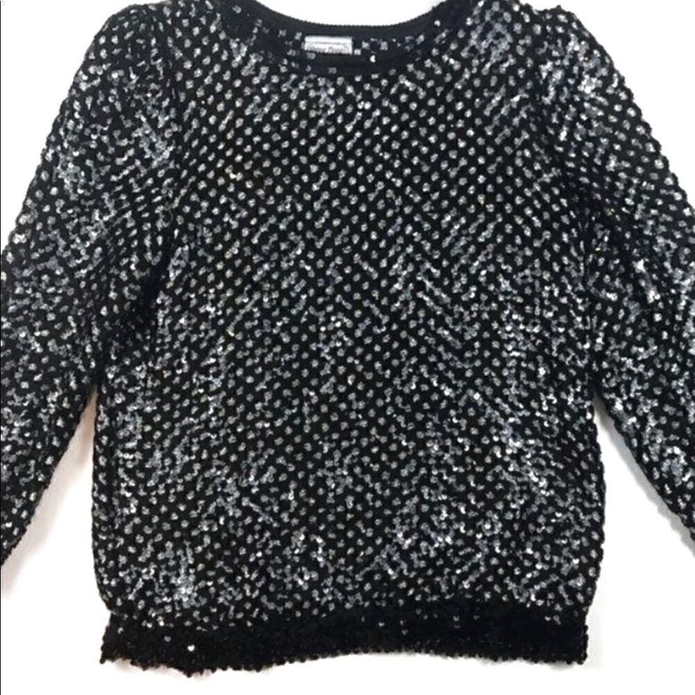 Killer Vintage 1970s Sequin Disco Dot Pullover Party Sweater